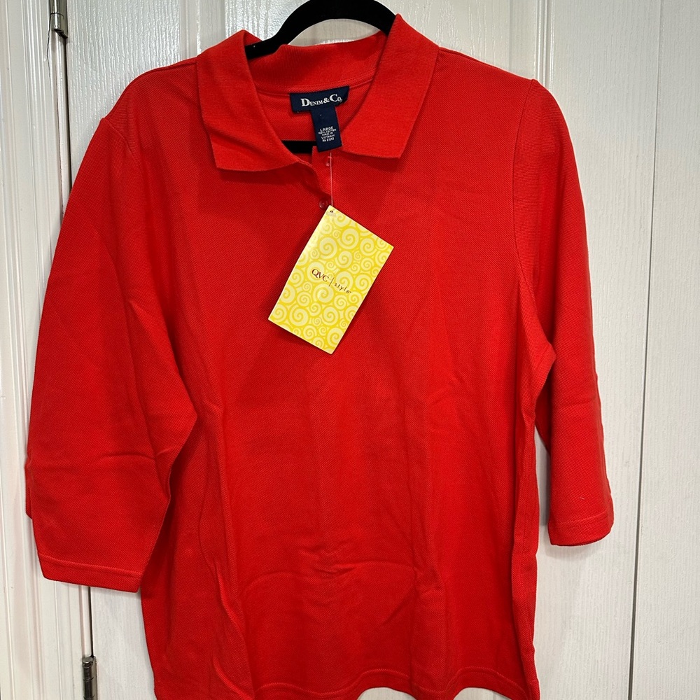 Denim&Co Red Womens Polo Shirt